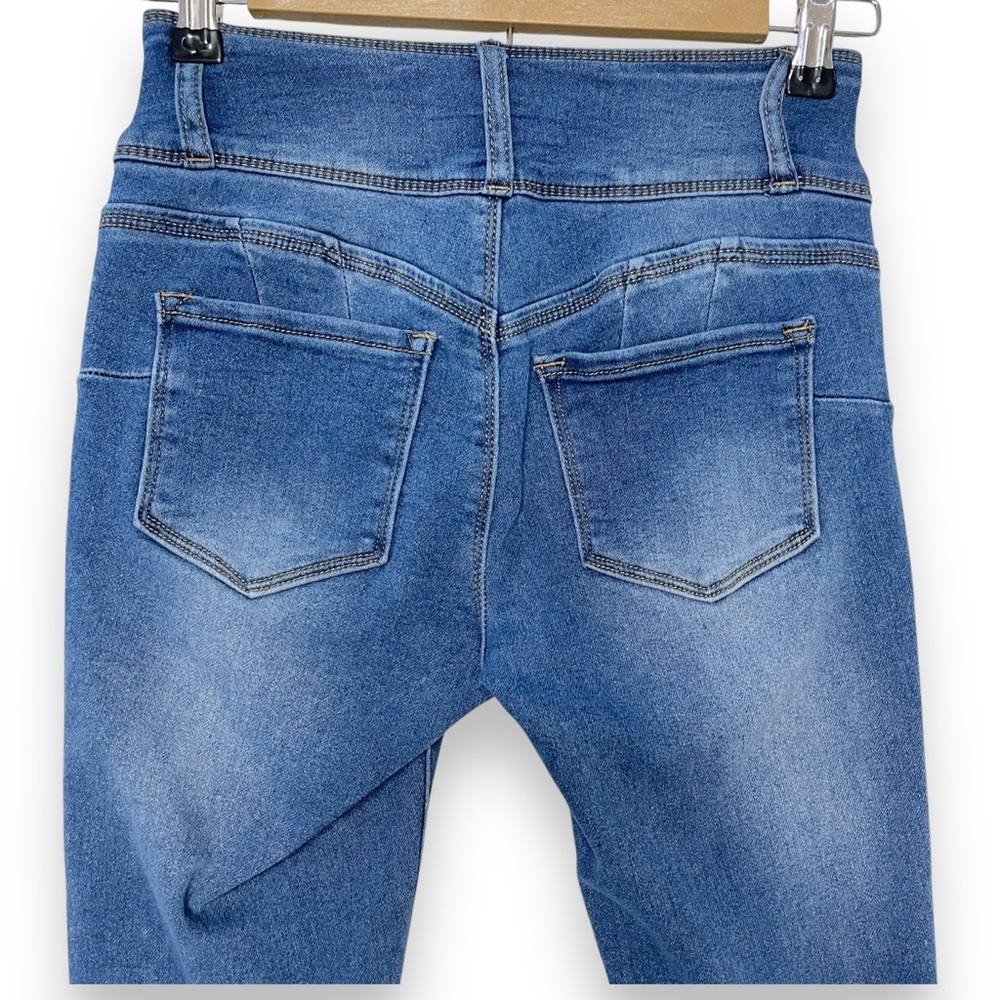 Cali 1850 Skinny Mid Rise Jeans Ankle Knit Denim Stretch Juniors Size 0/24 Blue - Picture 4 of 11
